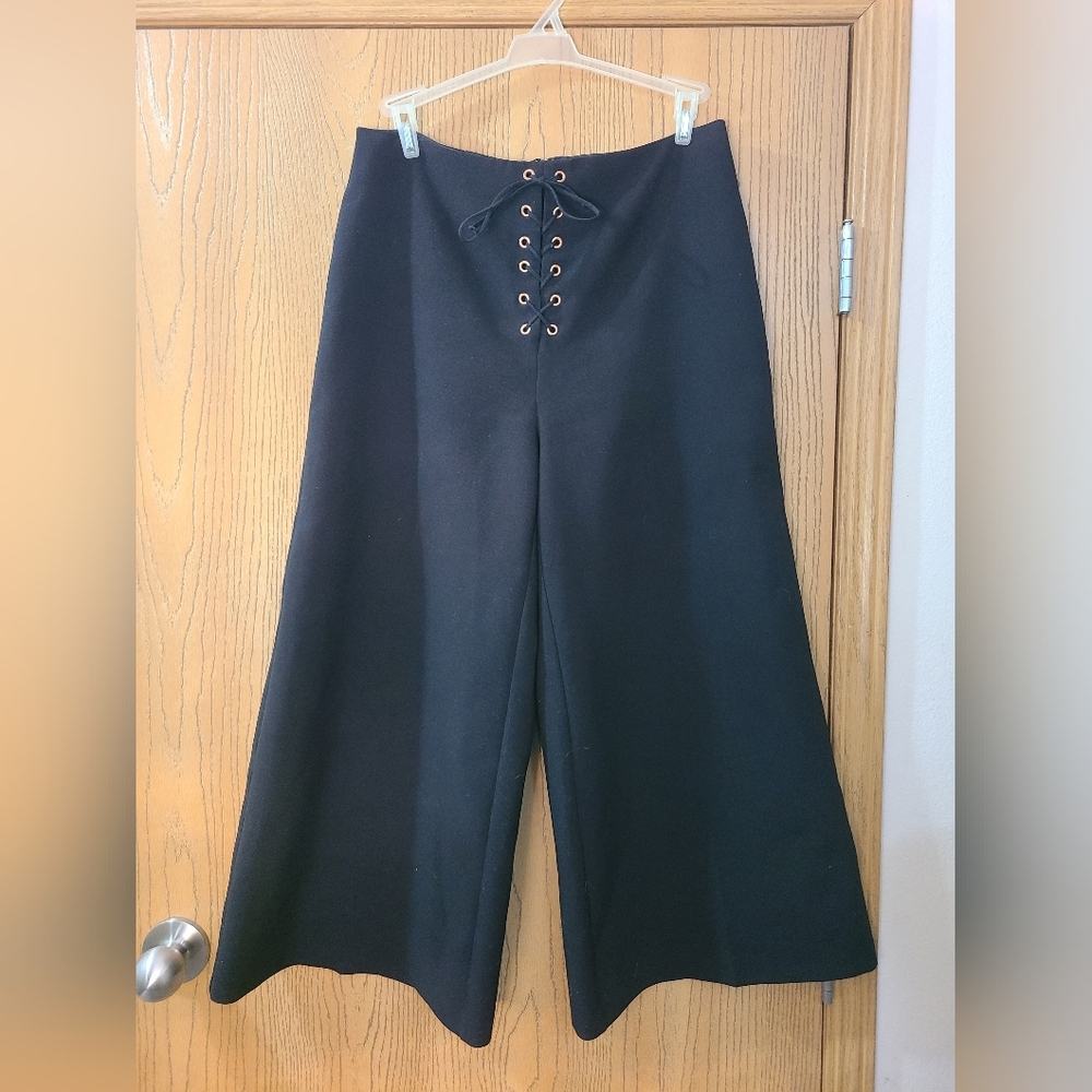 Topshop Lace Up Grommet Wide Leg Cropped Pants Gauchos Trousers - Picture 3 of 6